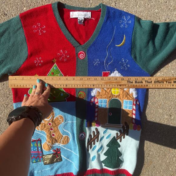 Y2K Jolly Sweaters Ugly Christmas Cardigan Gingerbread Man Scene SMALL - Picture 6 of 8
